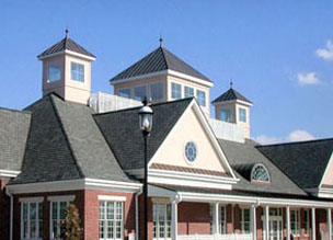 Steep slope shingle roof on a commercial building
